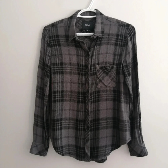 Rails Hunter Plaid Rayon Flannel Button Up in Charcoal Jet Grey Black XS - Picture 3 of 16